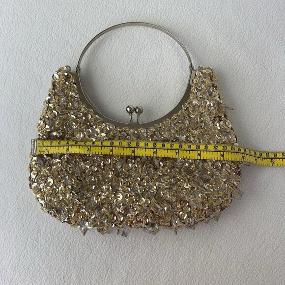 Prezzo Women's Gold Sequined Jeweled Cocktail Party Evening Purse Bag - Picture 2 of 9